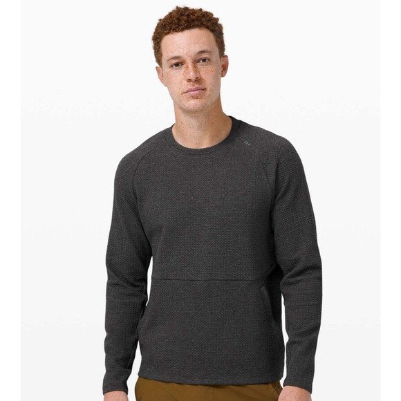 Lululemon Men’s At Ease Crew Heathered Black Sweatshirt Large Zip Pockets M3COXS - Picture 1 of 7